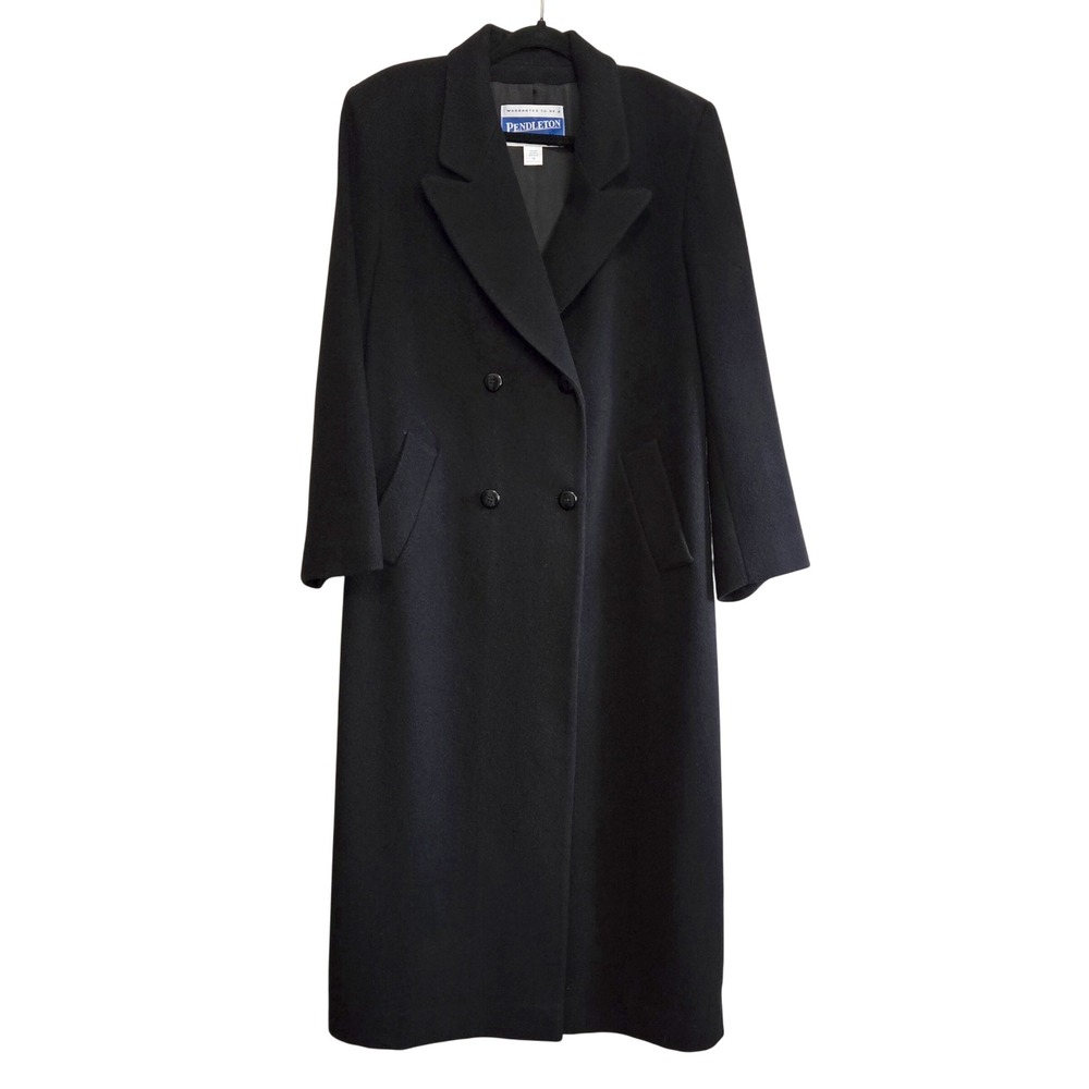 Pendleton Womens Black 100% Wool Double Breasted Overcoat Size 10 Made in USA